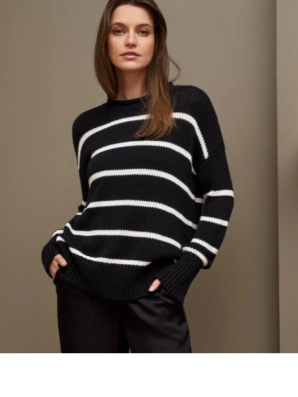 La Ligne Marina Sweater Cotton Striped Relaxed Fit  Black & White Sz M
